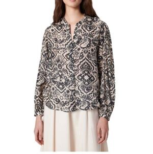 Chufy Gardenia Blouse Lightweight Voile Stencil Print NWT Top Button Front